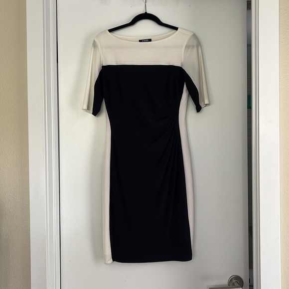 Chaps black and white ruched dress - Picture 2 of 4